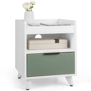 Modern Nightstand with LED Lights Sliding Drawer and Open Compartment-White view 4