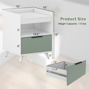 Modern Nightstand with LED Lights Sliding Drawer and Open Compartment-White view 5