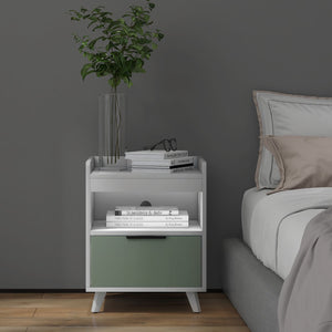Modern Nightstand with LED Lights Sliding Drawer and Open Compartment-White view 6