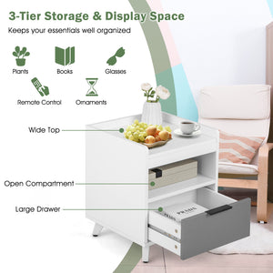 Modern Nightstand with LED Lights Sliding Drawer and Open Compartment-White view 7