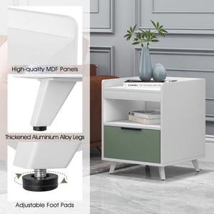 Modern Nightstand with LED Lights Sliding Drawer and Open Compartment-White view 9
