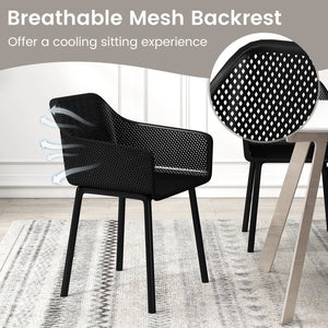 Modern Plastic Dining Chairs Set of 2 Kitchen Armchairs with Breathable Mesh Backres-Black view 5