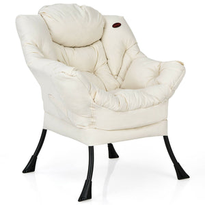 Modern Polyester Fabric Lazy Chair with Steel Frame and Side Pocket-Beige view 7