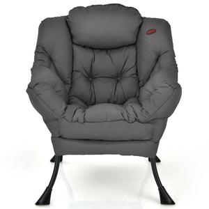 Modern Polyester Fabric Lazy Chair with Steel Frame and Side Pocket-Gray view 4