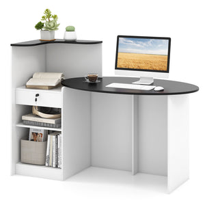 Modern Reception Desk Front Counter Desk with Oval Tabletop-Black view 4