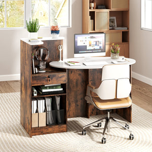 Modern Reception Desk Front Counter Desk with Oval Tabletop-Rustic Brown view 2