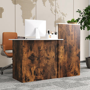 Modern Reception Desk Front Counter Desk with Oval Tabletop-Rustic Brown view 3