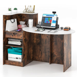 Modern Reception Desk Front Counter Desk with Oval Tabletop-Rustic Brown view 4