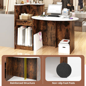 Modern Reception Desk Front Counter Desk with Oval Tabletop-Rustic Brown view 9