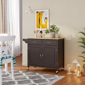 Modern Rolling Kitchen Cart Island with Wooden Top-Brown view 2