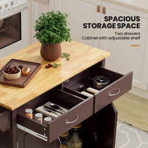 Modern Rolling Kitchen Cart Island with Wooden Top-Brown view 8
