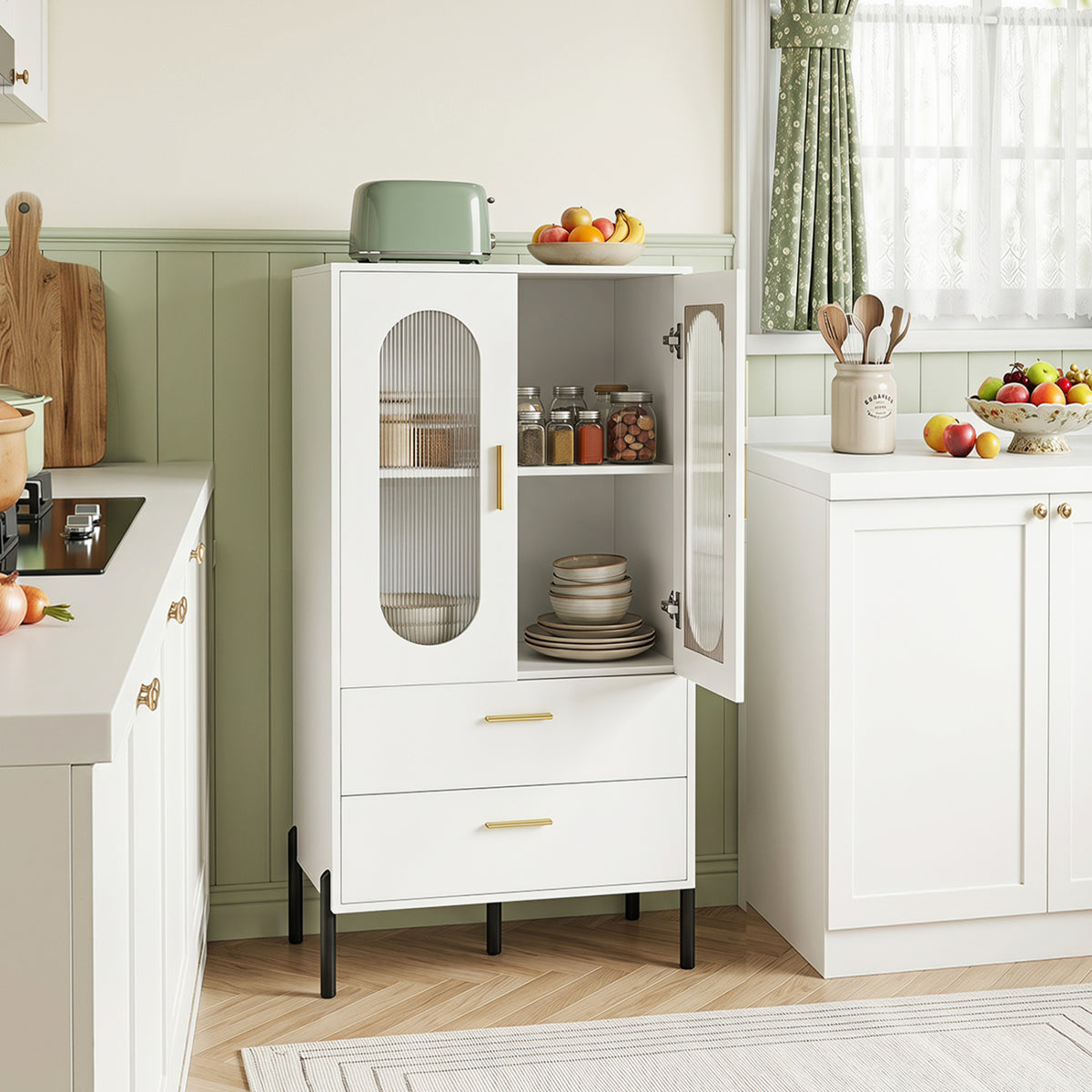 Modern Sideboard Buffet Cabinet with Fluted Doors-White view 2