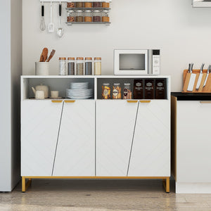 Modern Sideboard Cabinet with 4 Doors and Adjustable Shelves-White view 2