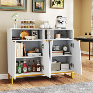 Modern Sideboard Cabinet with 4 Doors and Adjustable Shelves-White view 3