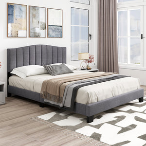 Modern Upholstered Bed Frame with Adjustable Vertical Channel Tufted Headboard-Queen Size view 2
