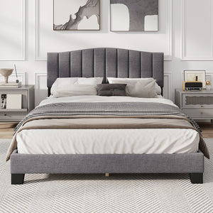 Modern Upholstered Bed Frame with Adjustable Vertical Channel Tufted Headboard-Queen Size view 6