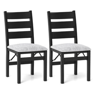 Modern Upholstered Folding Chairs Set of 2 with Comfy Backrest-Black view 4