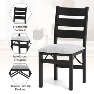 Modern Upholstered Folding Chairs Set of 2 with Comfy Backrest-Black view 9