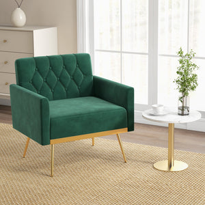 Modern Velvet Accent Chair with Button Tufted Back Golden Metal Legs and Adjustable Foot Pads-Turquoise view 5