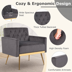 Modern Velvet Upholstered Accent Chair with Button-Tufted Back and Adjustable Feet-Gray view 8