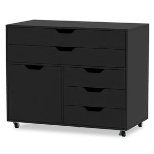 Modern Vertical 5-Drawer Mobile Chest with Door 5 Casters-Black