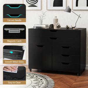 Modern Vertical 5-Drawer Mobile Chest with Door 5 Casters-Black view 7