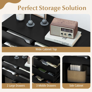 Modern Vertical 5-Drawer Mobile Chest with Door 5 Casters-Black view 8