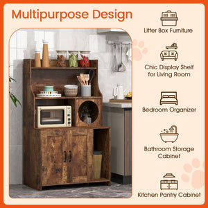 Modern Wooden Industrial Cat Litter Box Enclosure with Storage Shelves-Brown view 7