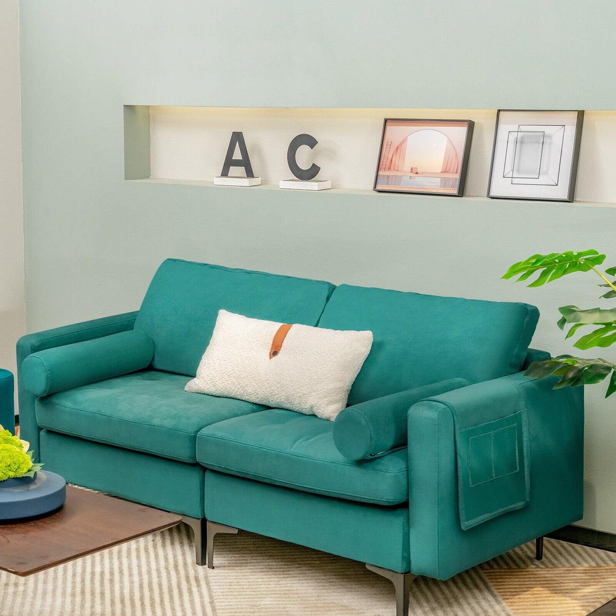Modular 1/2/3/4-Seat L-Shaped Sectional Sofa Couch with Socket USB Port-2-Seat view 2