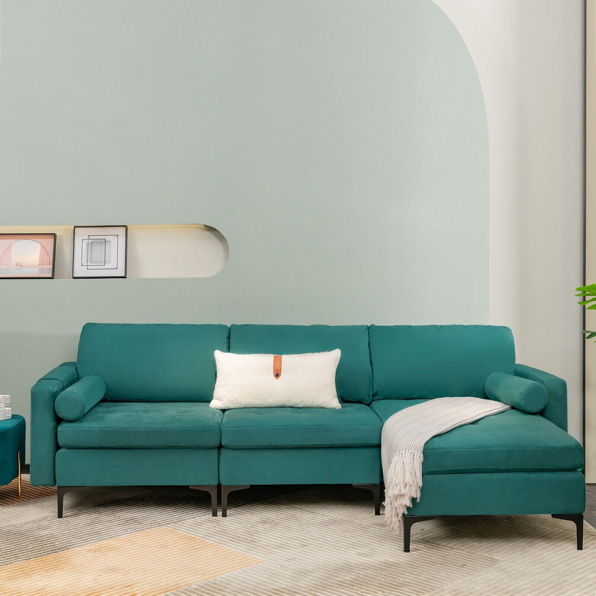 Modular 1/2/3/4-Seat L-Shaped Sectional Sofa Couch with Socket USB Port-3-Seat L-shaped view 2