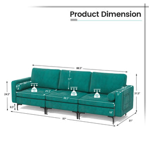 Modular 1/2/3/4-Seat L-Shaped Sectional Sofa Couch with Socket USB Port-3-Seat with USB port view 3
