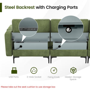 Modular 2-seat/3-Seat/4-Seat L-shaped Sectional Sofa Couch with Reversible Chaise and Socket USB Ports-4-Seat L-shaped-Army Green view 8