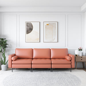 Modular 3-Seat Sofa Couch with Socket USB Ports and Side Storage Pocket-Red view 2