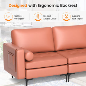 Modular 3-Seat Sofa Couch with Socket USB Ports and Side Storage Pocket-Red view 7