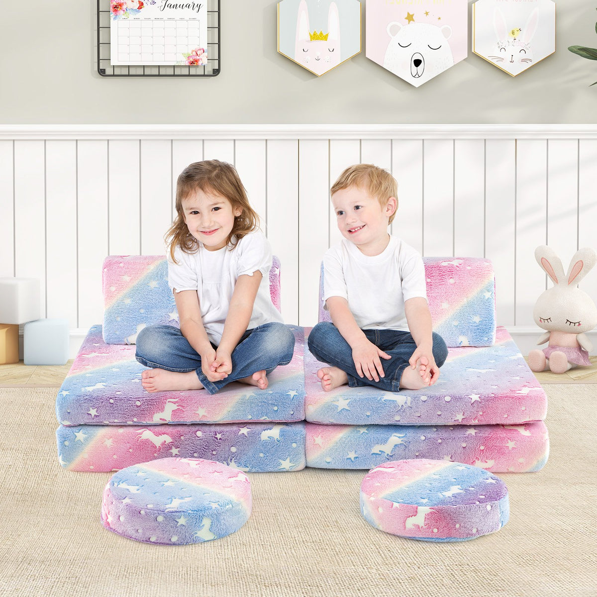 Modular Kids Play Couch Set Glow in the Dark with Portable Handles-Color view 2