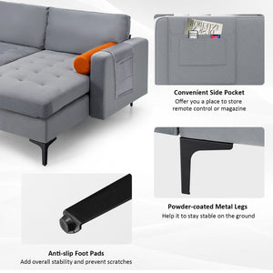 Modular L-shaped 3-Seat Sectional Sofa with Reversible Chaise and 2 USB Ports-Gray view 5