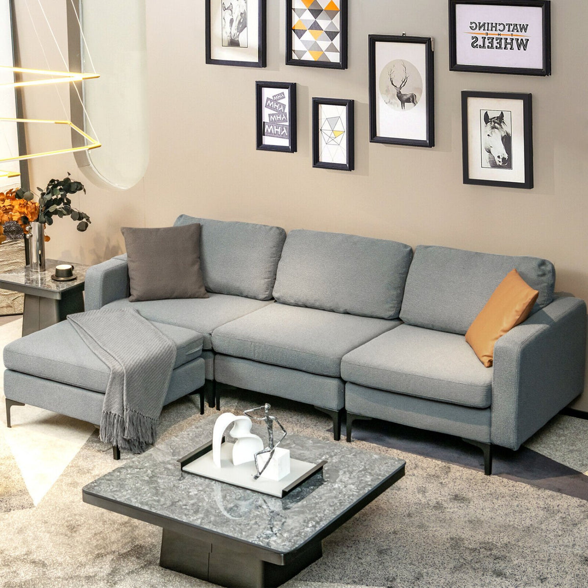 Modular L-shaped Sectional Sofa with Reversible Chaise and 2 USB Ports-Dark Gray view 2