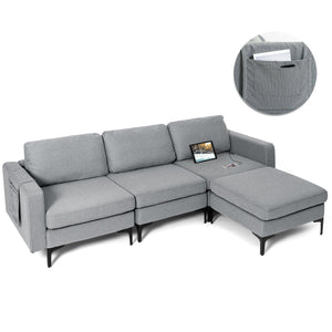 Modular L-shaped Sectional Sofa with Reversible Chaise and 2 USB Ports-Dark Gray view 8