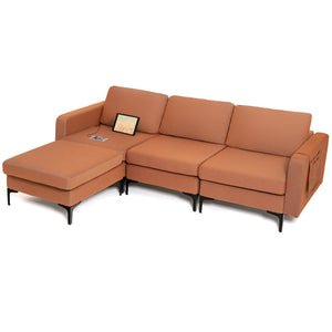 Modular L-shaped Sectional Sofa with Reversible Chaise and 2 USB Ports-Orange view 4