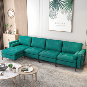 Modular L-shaped Sectional Sofa with Reversible Chaise and 2 USB Ports-Teal view 2
