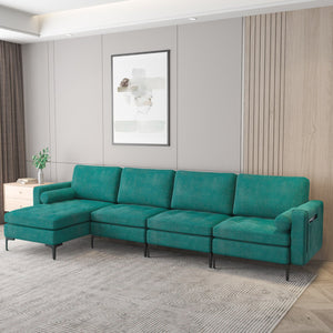 Modular L-shaped Sectional Sofa with Reversible Chaise and 2 USB Ports-Teal view 3