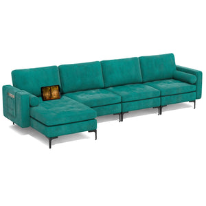 Modular L-shaped Sectional Sofa with Reversible Chaise and 2 USB Ports-Teal view 4