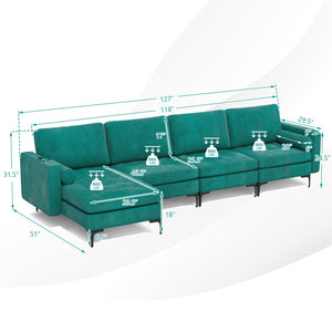 Modular L-shaped Sectional Sofa with Reversible Chaise and 2 USB Ports-Teal view 5