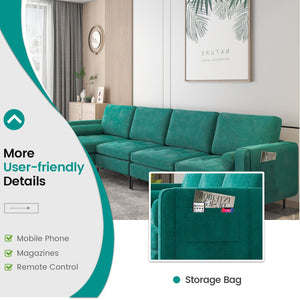 Modular L-shaped Sectional Sofa with Reversible Chaise and 2 USB Ports-Teal view 6