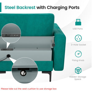 Modular L-shaped Sectional Sofa with Reversible Chaise and 2 USB Ports-Teal view 7