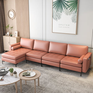 Modular Modern L-shaped Sectional Sofa with Reversible Chaise and 2 USB Ports-Pink view 2