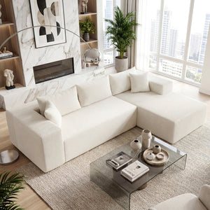 Modular Sectional Sofa Corduroy Upholstered L-shaped Sofa Couch with Deep Seats-Beige view 2