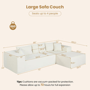 Modular Sectional Sofa Corduroy Upholstered L-shaped Sofa Couch with Deep Seats-Beige view 4