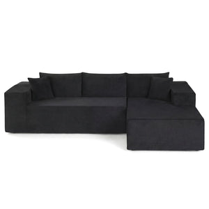 Modular Sectional Sofa Corduroy Upholstered L-shaped Sofa Couch with Deep Seats-Black