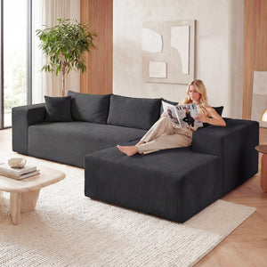 Modular Sectional Sofa Corduroy Upholstered L-shaped Sofa Couch with Deep Seats-Black view 5
